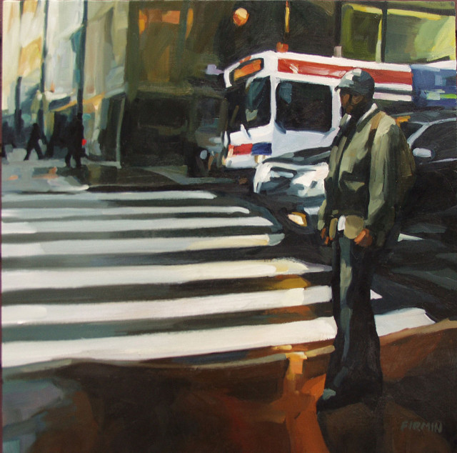 Man Standing, Downtown Philly, painting by Lisbeth Firmin