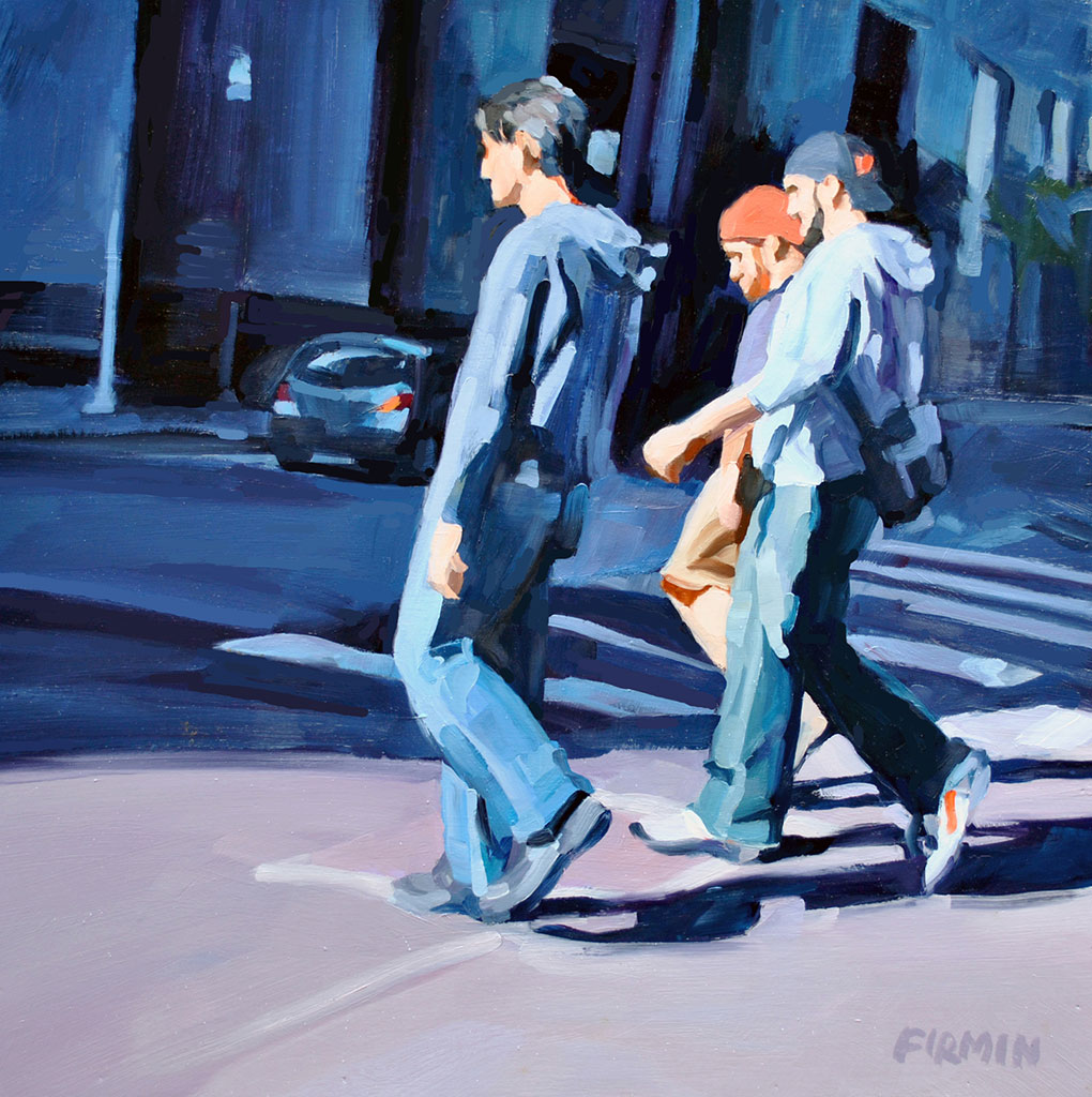 Three Guys, Downtown Philly, painting by Lisbeth Firmin