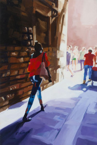 Woman Walking, Barcelona, painting by Lisbeth Firmin