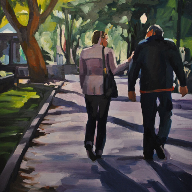 Couple, Rittenhouse Square, painting by Lisbeth Firmin