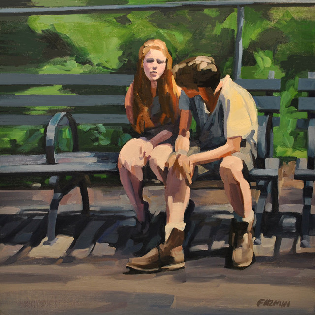 Young Lovers, Tompkins Square Park, painting by Lisbeth Firmin