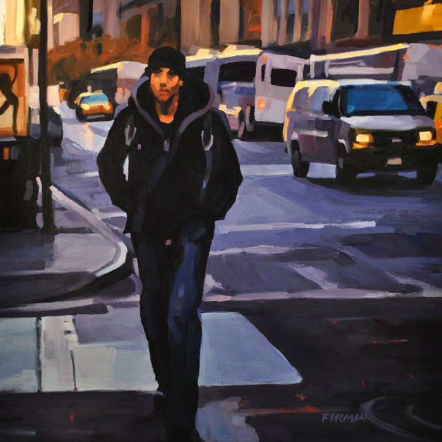 Young Man Walking, East 23rd St., painting by Lisbeth Firmin