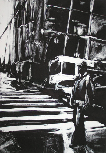 Man Standing, Downtown Philly, print by Lisbeth Firmin