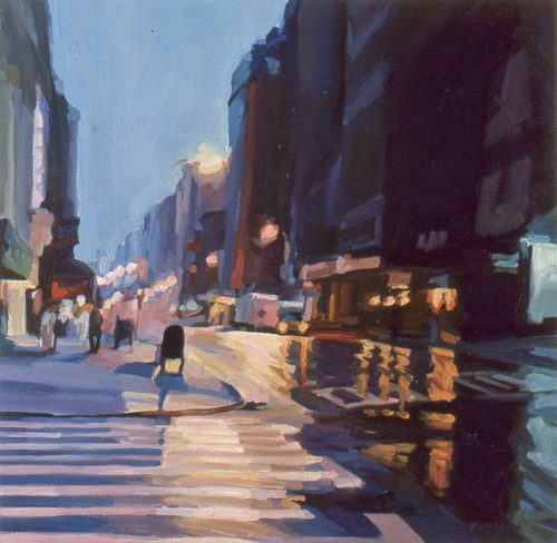 Oil Slicked Street, Broadway, oil painting by Lisbeth Firmin