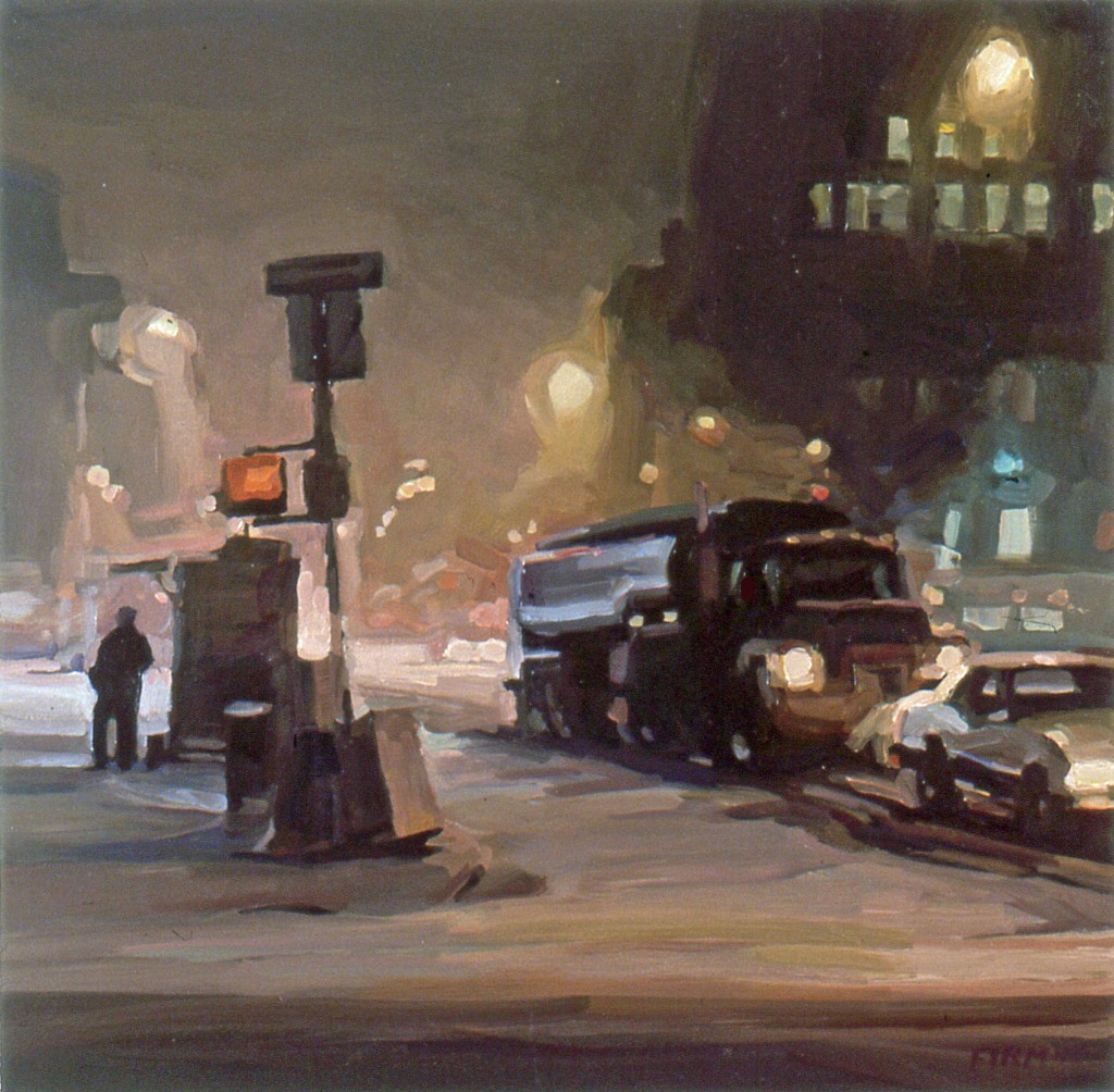 Snowstorm on Houston Street, oil painting by Lisbeth Firmin