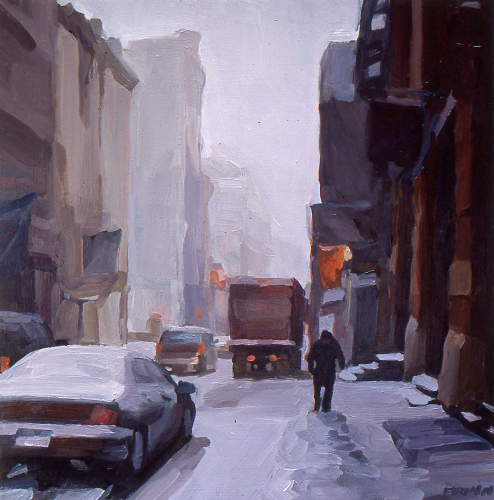 Winter Day, Soho, oil painting by Lisbeth Firmin