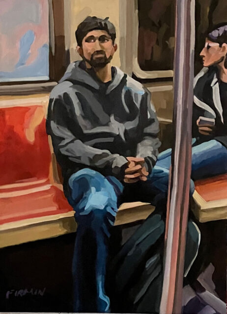 Riding the F Train, painting by Lisbeth Firmin