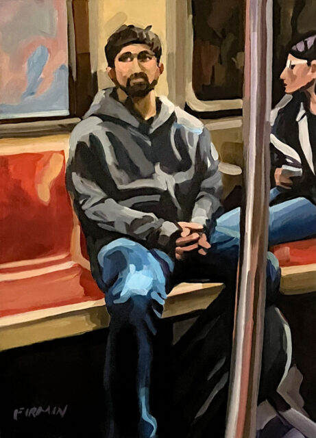 Riding the F Train, painting by Lisbeth Firmin